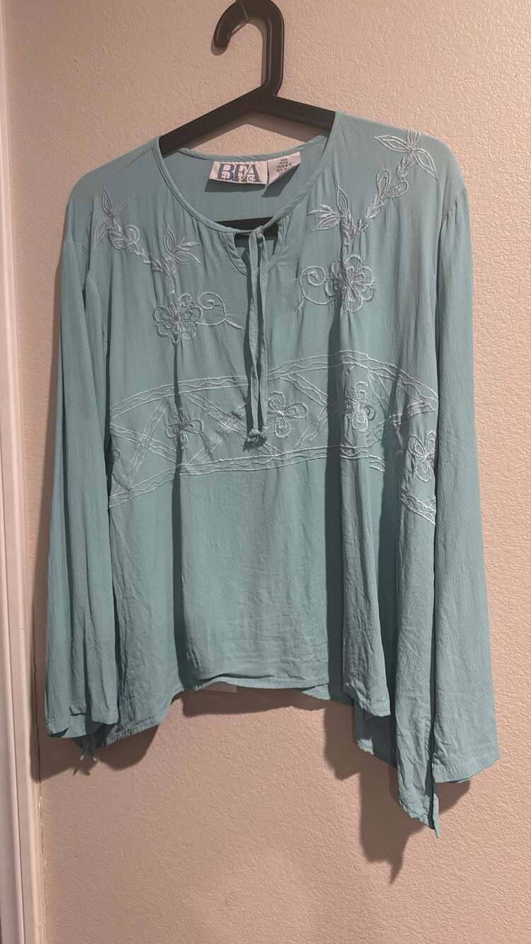 BFA Classics Vintage Aqua TurquoiseBabyBlue Sz.L Petite blouse - Picture 6 of 8